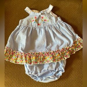Little Bitty size 3-6 mos 2-piece summer outfit blue & white w/flowers